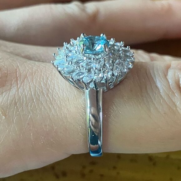 Natural Blue Zircon Sterling Silver Ring Size 8 - Picture 3 of 9